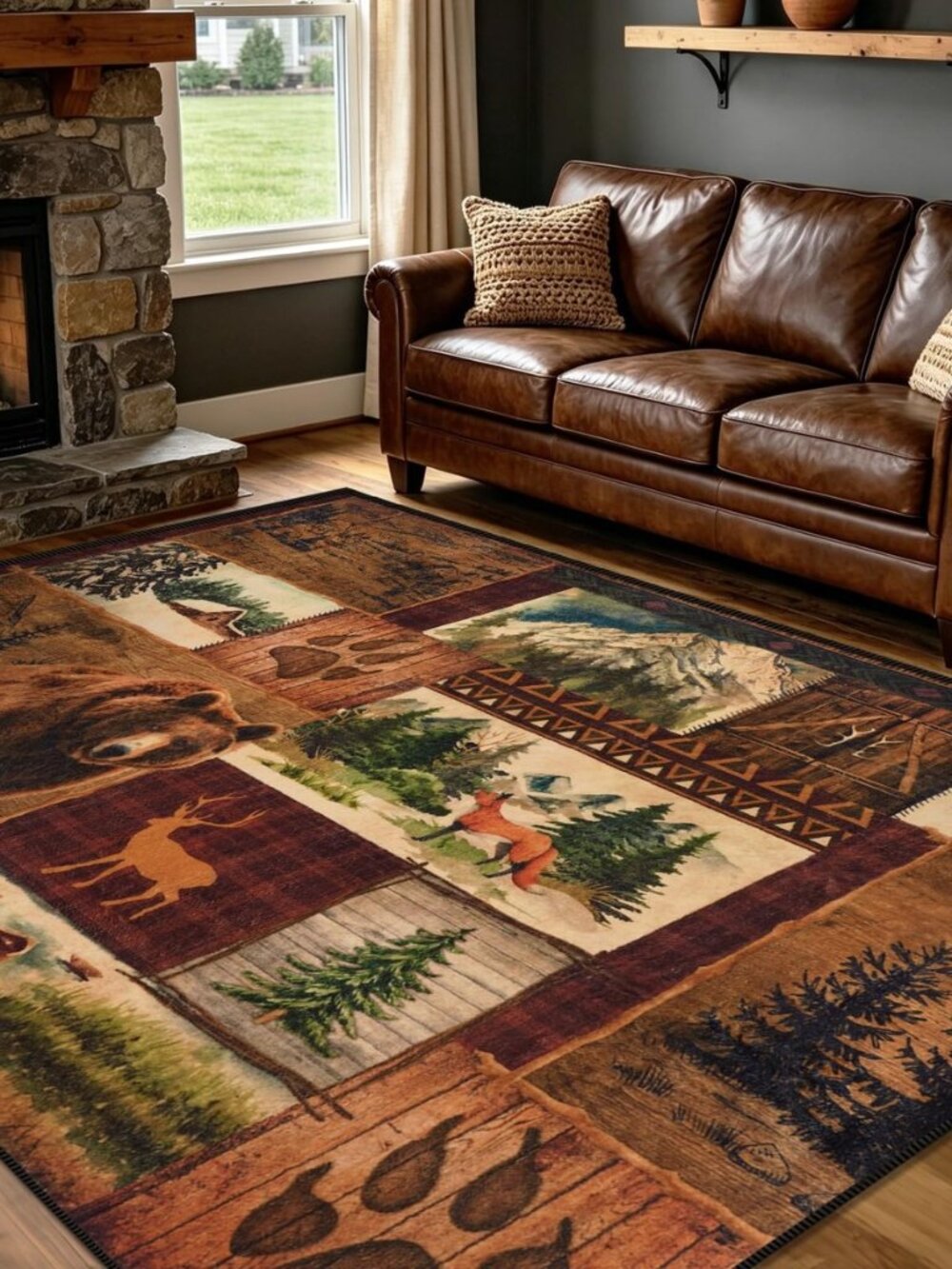 Rustic Area Rugs 5x7, Western Rugs for Living Room, Bedroom, Brown
